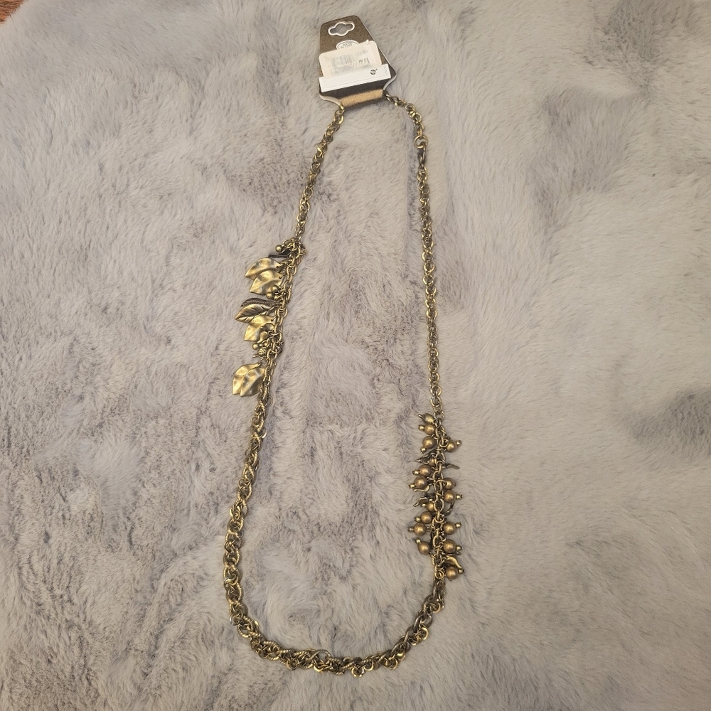 Aris by Treska Long Gold Bronze Leaves Necklace - Picture 2 of 9